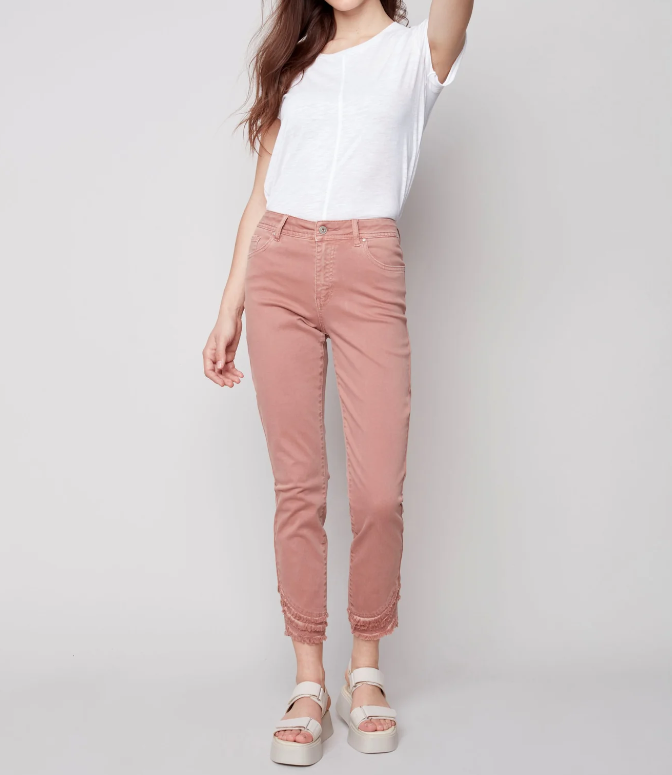 Frayed Hem Twill Pants | Nougat