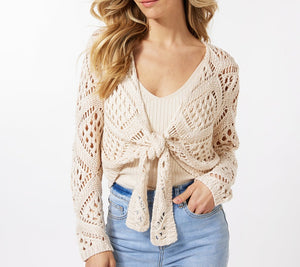 Crochet Long Sleeve Tie Cardigan