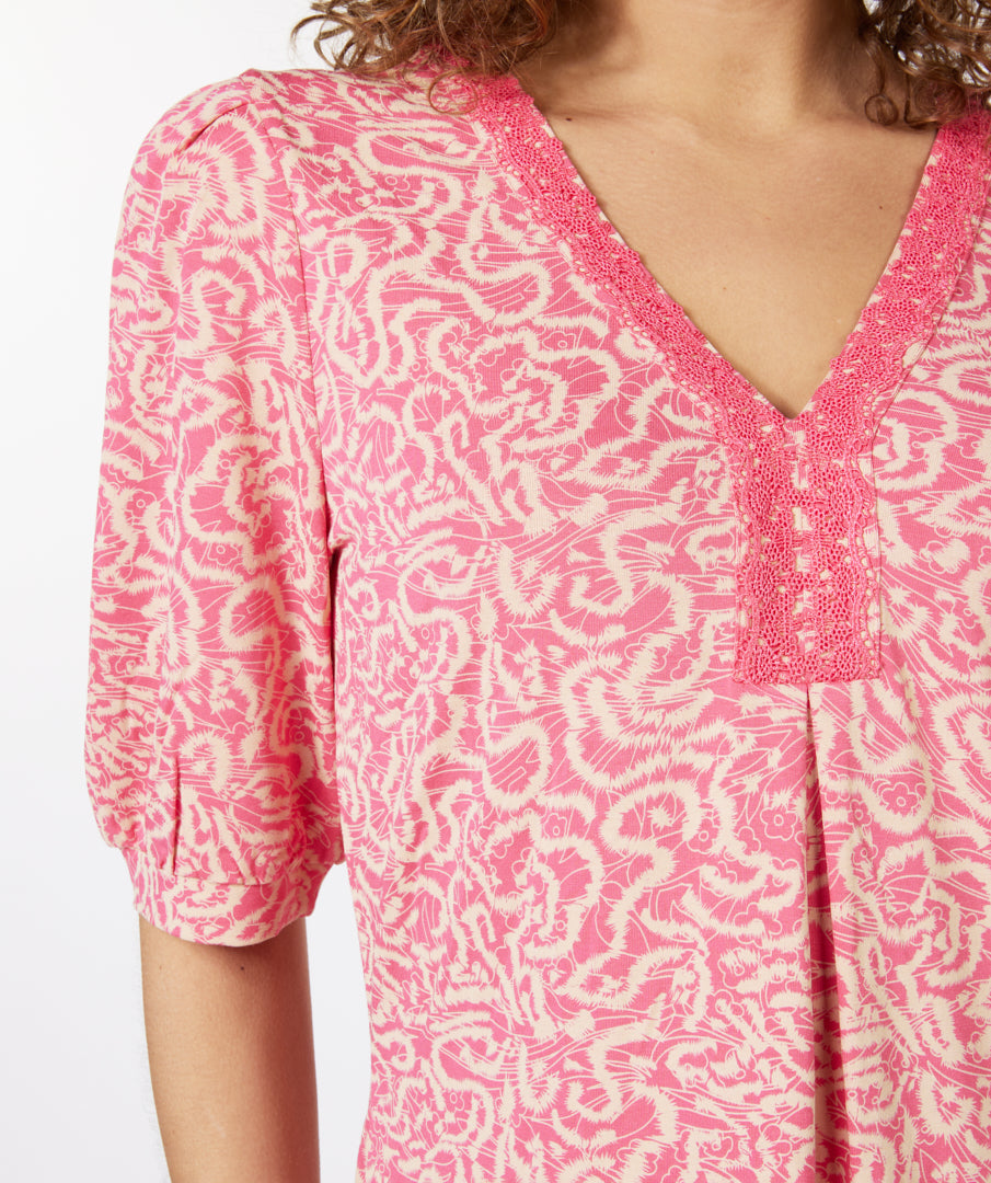 Puff Sleeve Knit Dress | Pink Print 