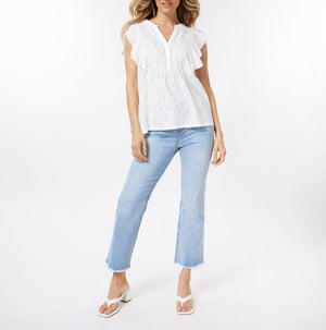 Flutter Sleeve Eyelet Top | Off White