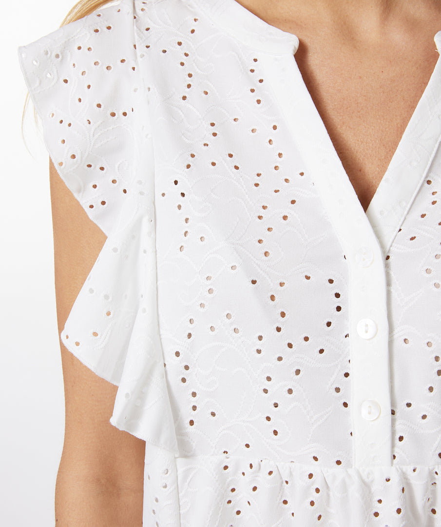 Flutter Sleeve Eyelet Top | Off White