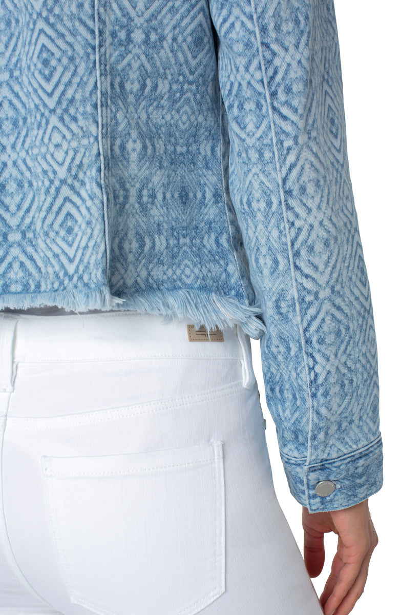 Printed Trucker Jacket with Fray Hem | Liverpool LA