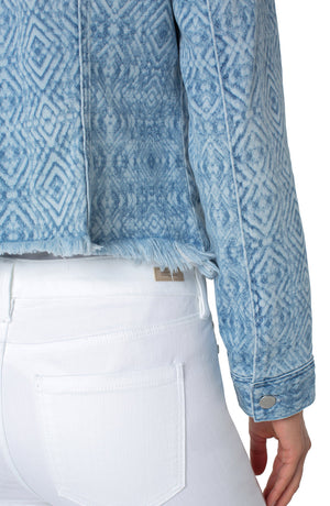 Printed Trucker Jacket with Fray Hem | Liverpool LA