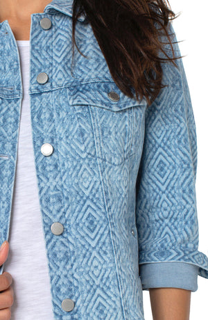 Printed Trucker Jacket with Fray Hem | Liverpool LA