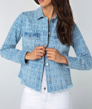 Printed Trucker Jacket with Fray Hem | Liverpool LA