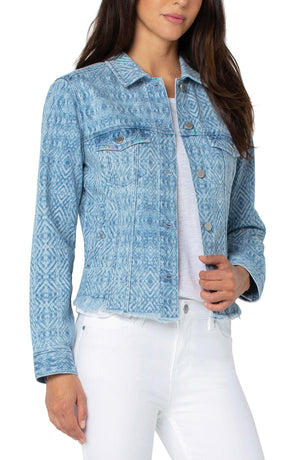 Printed Trucker Jacket with Fray Hem | Liverpool LA