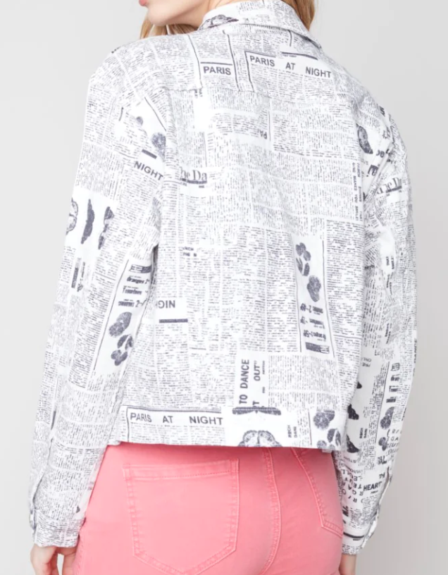 Printed Denim BF Jean Jacket | Newspaper