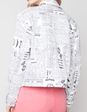 Printed Denim BF Jean Jacket | Newspaper
