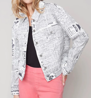 Printed Denim BF Jean Jacket | Newspaper