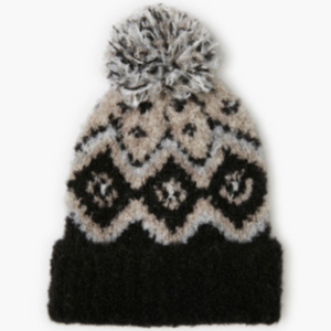 Black Graphic Fairisle Pom Hat