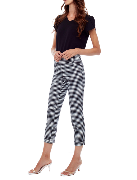 Gingham Cuffed Cropped Pants | Black & White