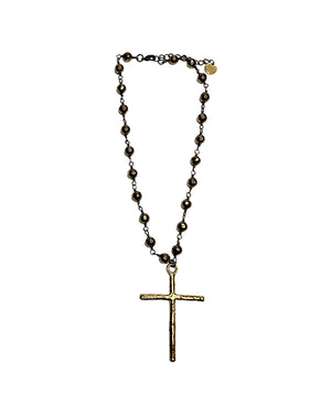 Pyrite Gold Pewter Cross