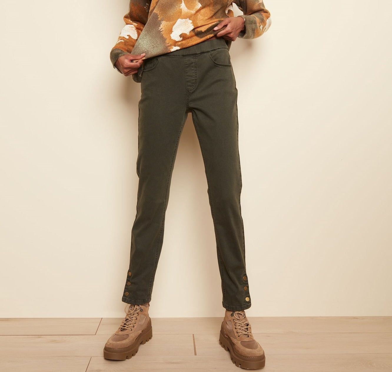 Button Detail Stretch Denim