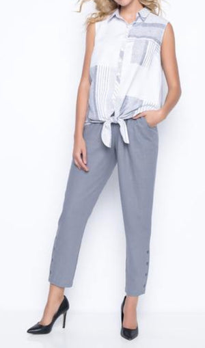 Pull-On Slim Pants With Buttons