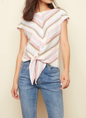 Cotton Linen Front Tie Top | Charlie B