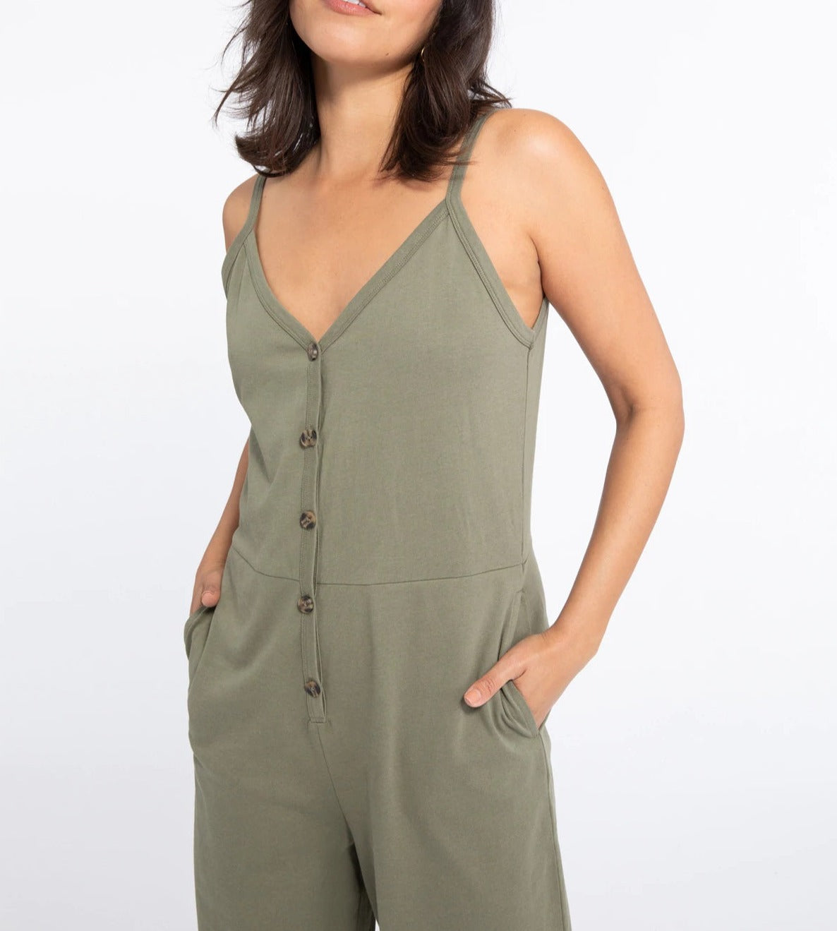 Button Front Knit Jumpsuit | Trail Green