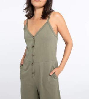 Button Front Knit Jumpsuit | Trail Green