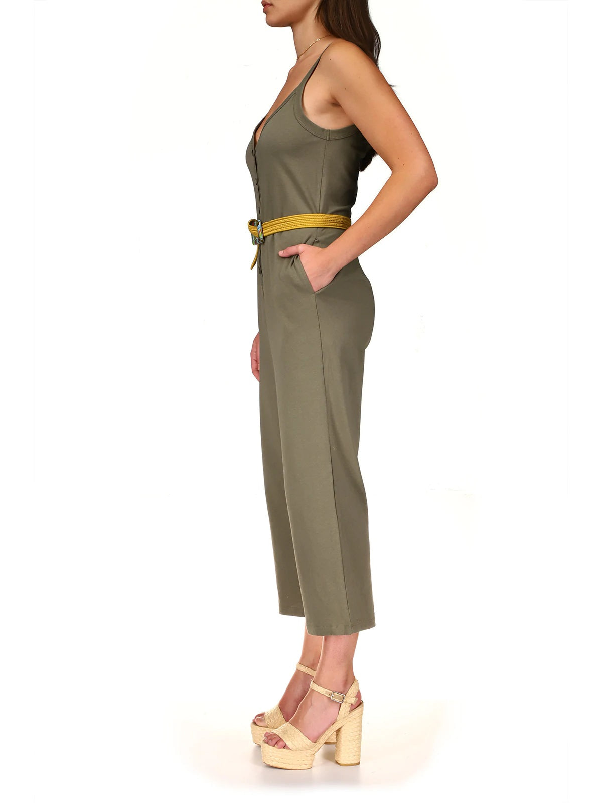 Button Front Knit Jumpsuit | Trail Green