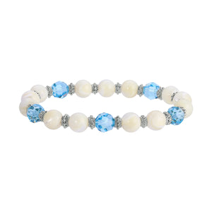 Aqua Marina Mother Of Pearl Stretch Bracelet