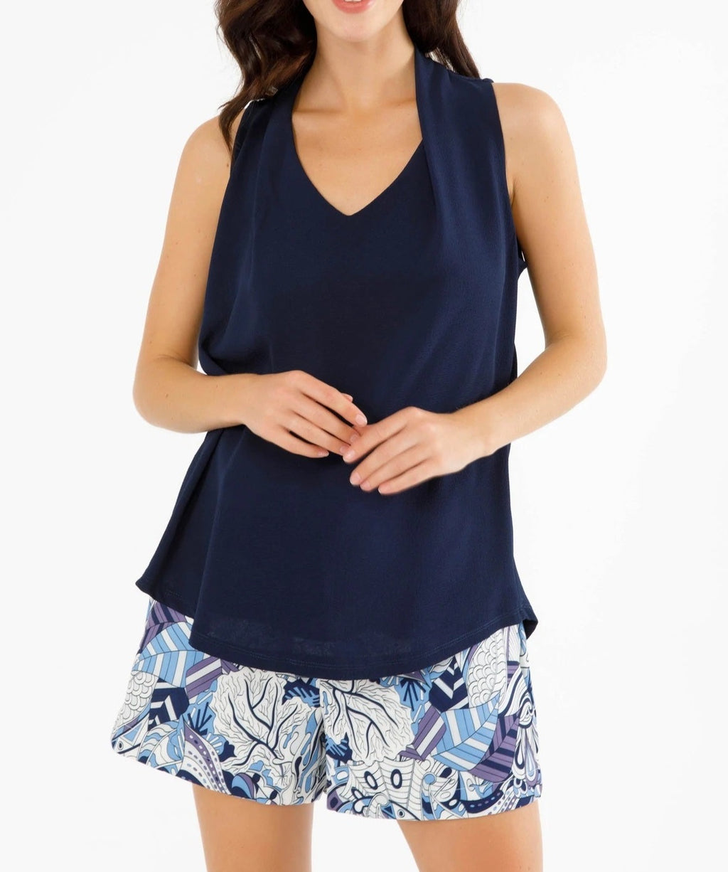 Sleeveless Drape Top | Navy