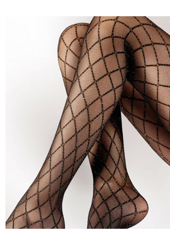 Sparkle diamond mesh tights | black & gold