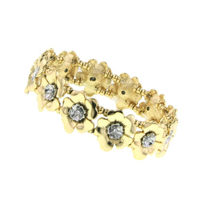 Jewelry Two Tone Crystal Flower Stretch Bracelet