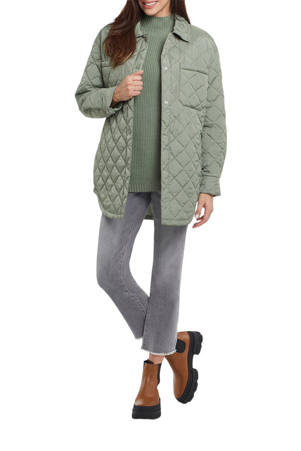 Quilted Shacket With Pockets | Dusty Olive